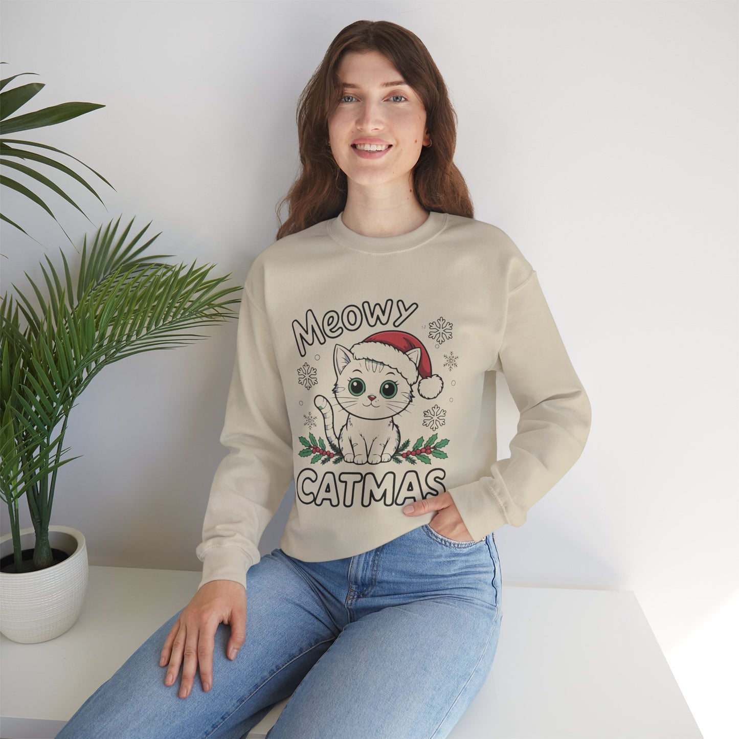 Meowy Catmas Sweatshirt, Cat Lover Gift, Holiday Crewneck, Cozy Winter Apparel, Funny Pet Sweatshirt, Christmas Sweater
