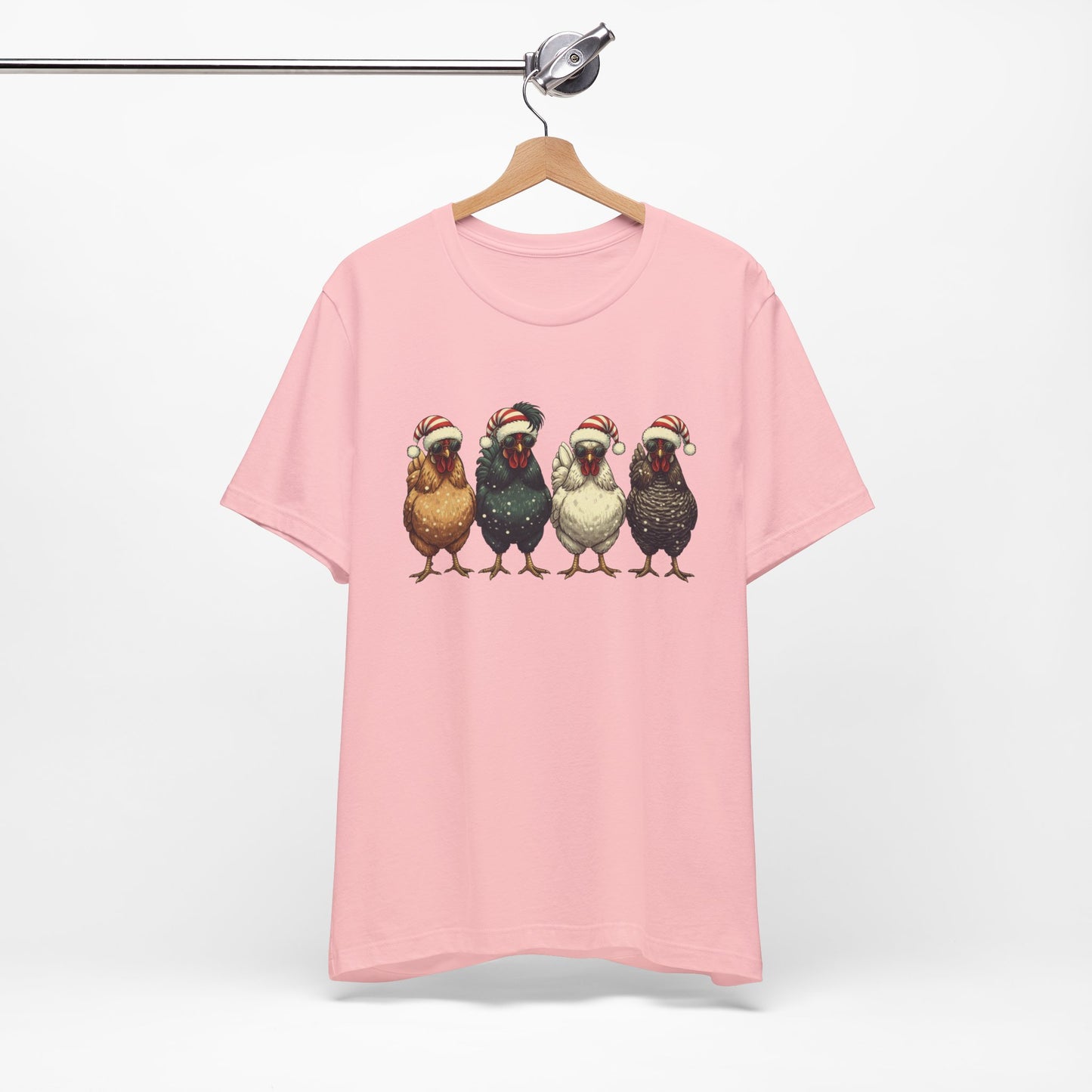 Christmas Chickens T-Shirt | Four Hens in Santa Hats Tee