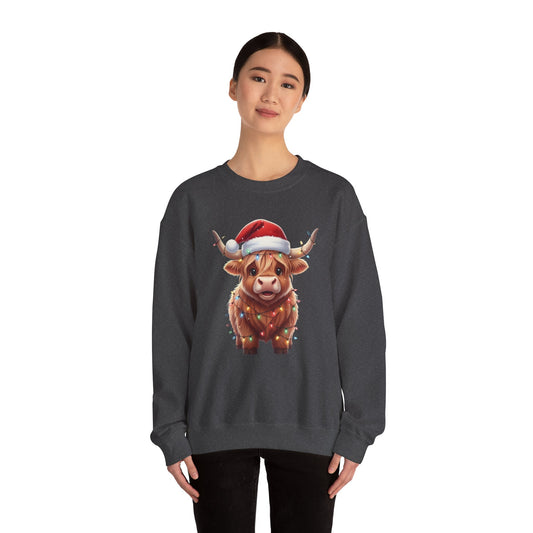 Festive Highland Cow Sweatshirt, Cute Christmas Crewneck, Cozy Winter Apparel, Holiday Gift, Unisex Sweatshirt, Animal Print Sweatshirt