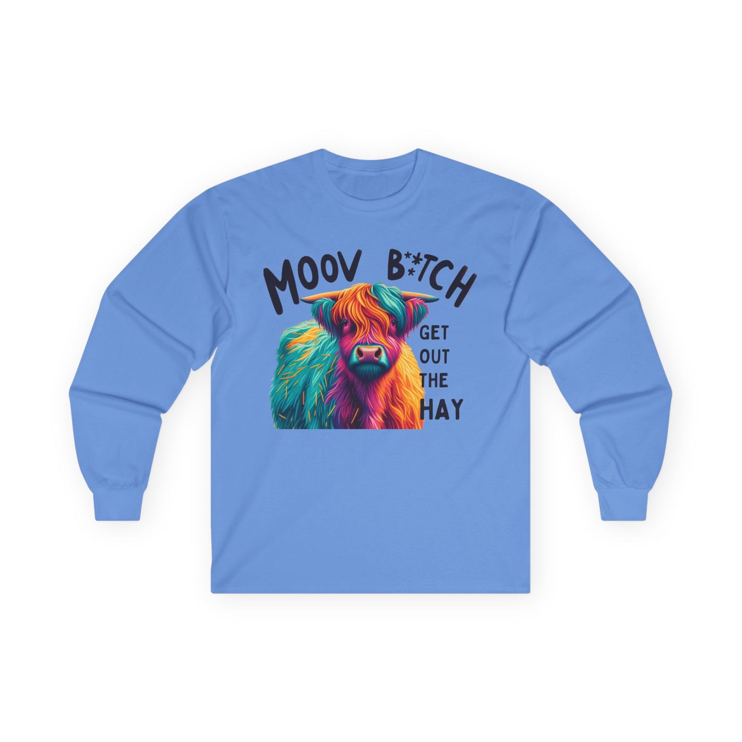 Moov B*tch Long Sleeve Tee - Vibrant Cow Graphic Shirt for Animal Lovers