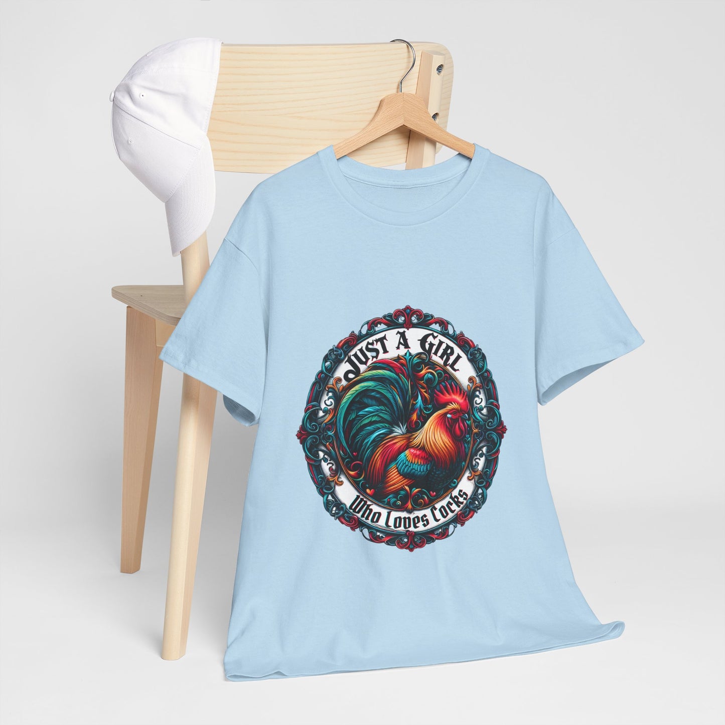 Just a Girl Who Loves "roosters?" T-Shirt, Fun Gift for Friends, Casual Wear, Birthday Gift, Unique Graphic Tee