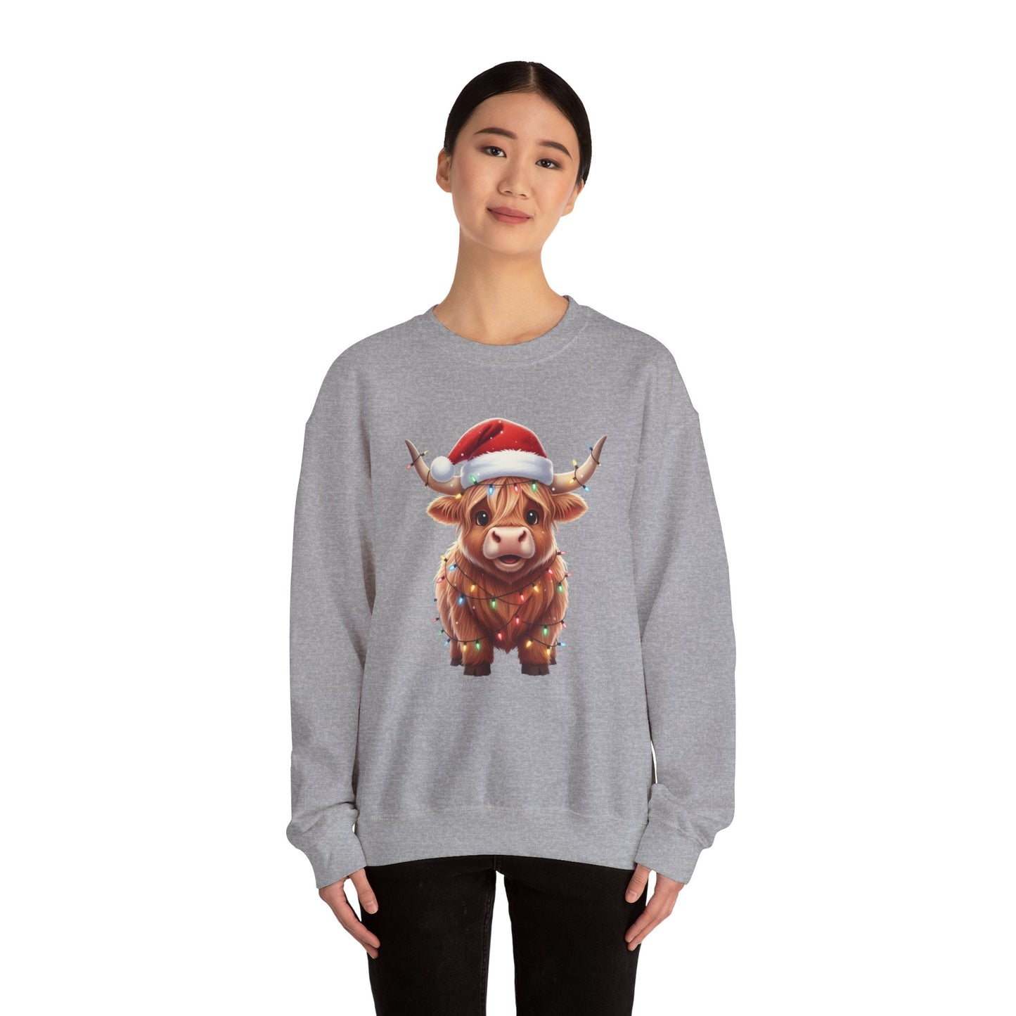 Festive Highland Cow Sweatshirt, Cute Christmas Crewneck, Cozy Winter Apparel, Holiday Gift, Unisex Sweatshirt, Animal Print Sweatshirt
