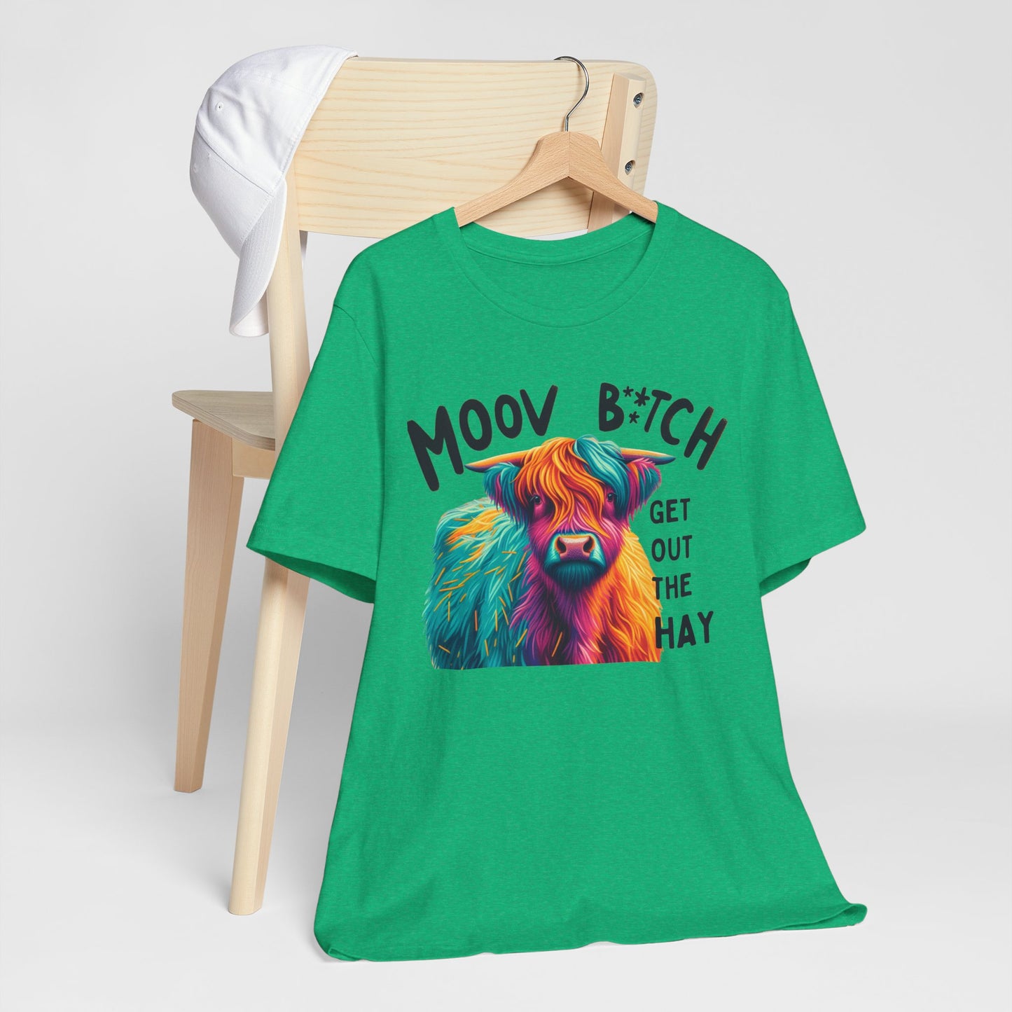 Colorful Cow Graphic Tee - "Moov B*tch, Get Out the Hay"