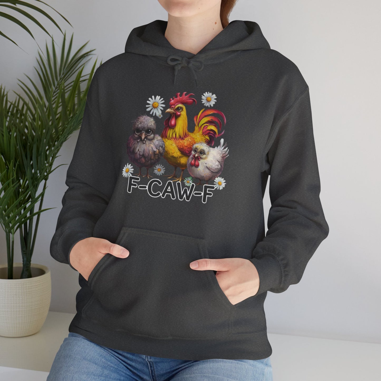 Rooster & Chick Funny F-CAW-F Hoodie — Cute Farm Chicken Sweatshirt
