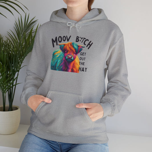 Colorful Cow Graphic Unisex Hoodie – "Moov B*itch, Get Out the Hay"