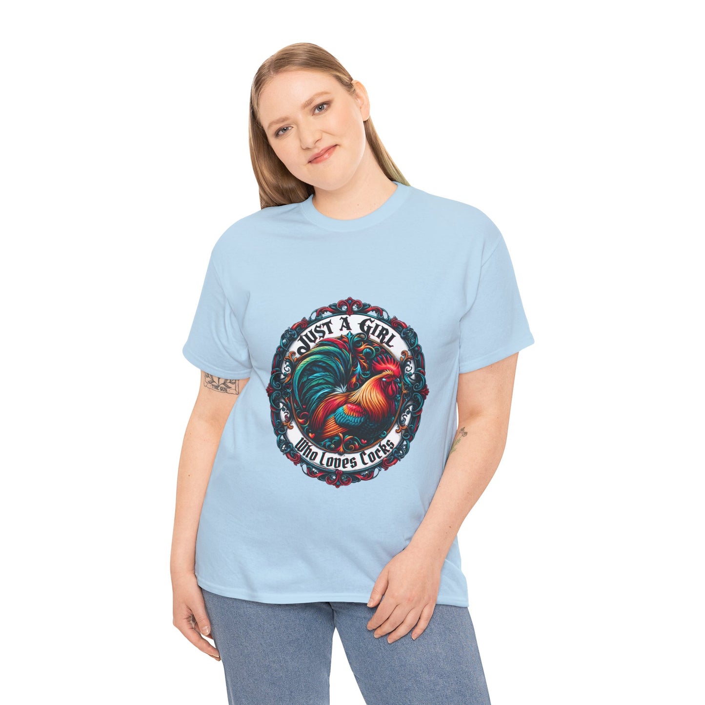 Just a Girl Who Loves "roosters?" T-Shirt, Fun Gift for Friends, Casual Wear, Birthday Gift, Unique Graphic Tee