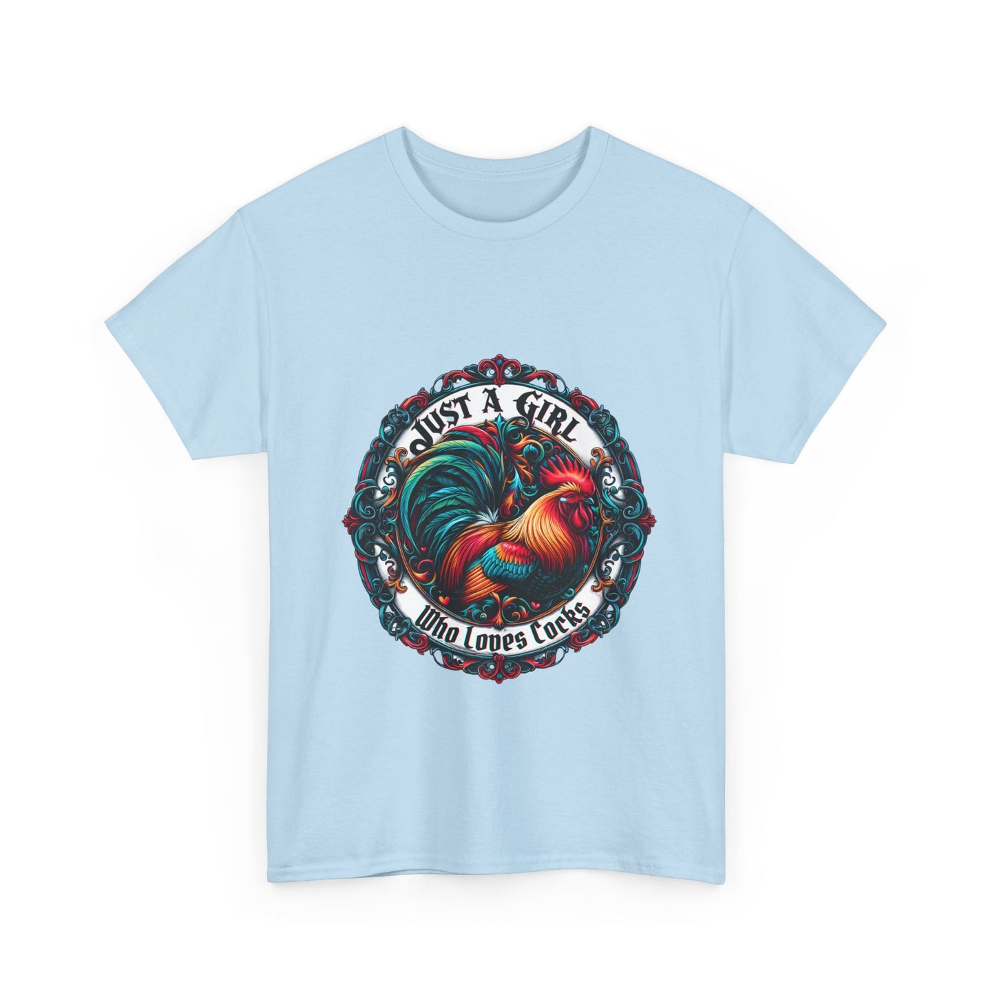 Just a Girl Who Loves "roosters?" T-Shirt, Fun Gift for Friends, Casual Wear, Birthday Gift, Unique Graphic Tee