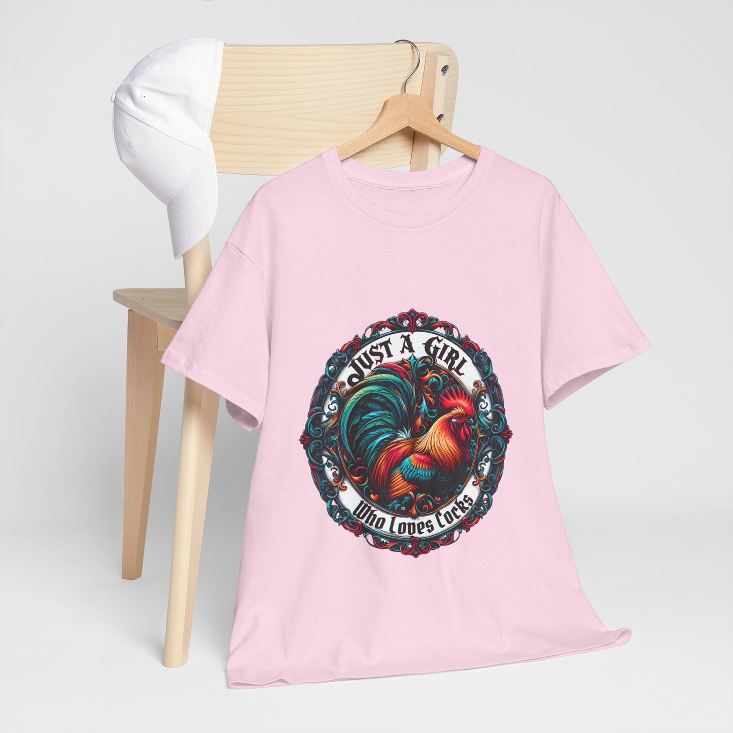 Just a Girl Who Loves "roosters?" T-Shirt, Fun Gift for Friends, Casual Wear, Birthday Gift, Unique Graphic Tee