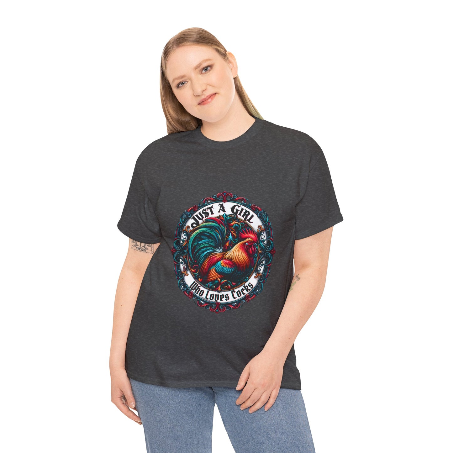 Just a Girl Who Loves "roosters?" T-Shirt, Fun Gift for Friends, Casual Wear, Birthday Gift, Unique Graphic Tee
