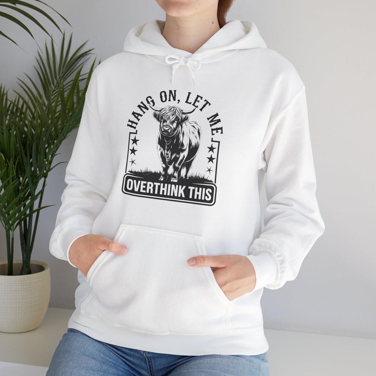 Hoodie — "Hang On, Let Me Overthink This" Bull Graphic Funny Overthinker Hoodie