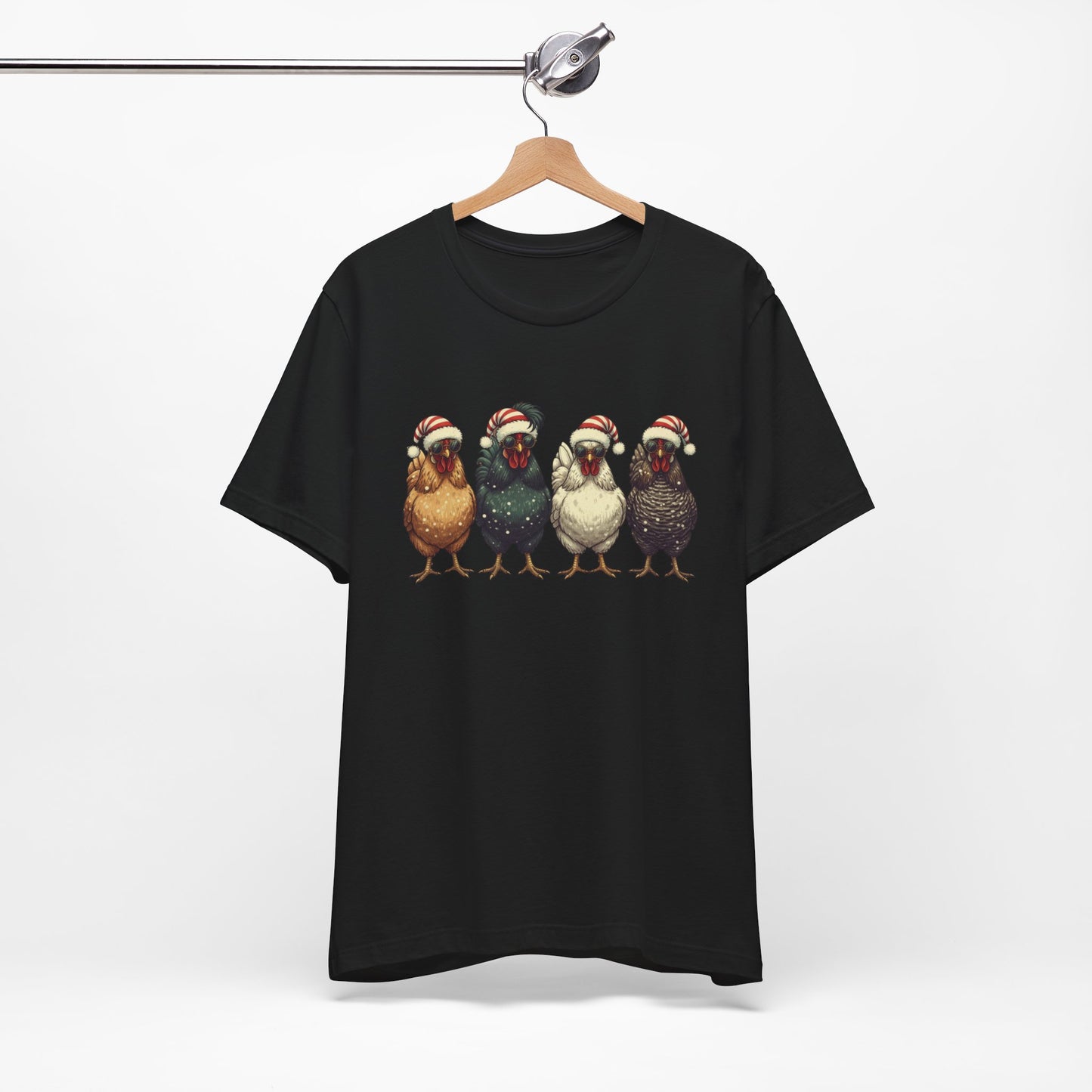 Christmas Chickens T-Shirt | Four Hens in Santa Hats Tee