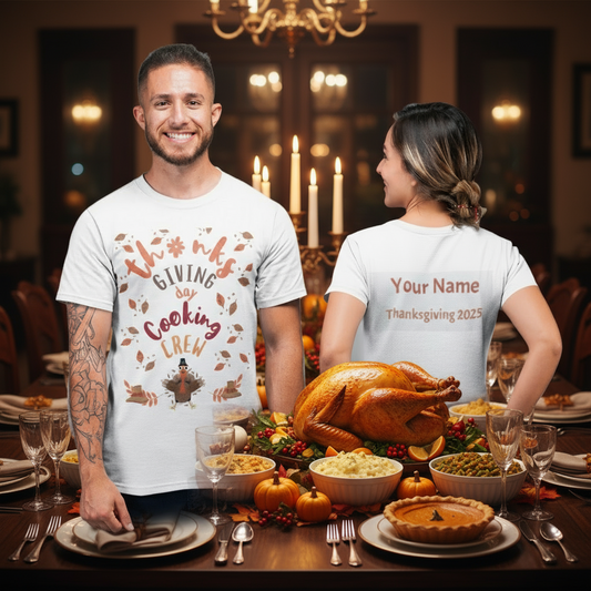 Thanksgiving Cooking Crew Tee, Customizable Holiday T-Shirt, Family Gathering Apparel, Fall Celebration Wear, Perfect Gift for Chefs