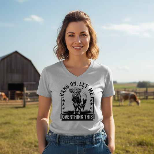 Highland cow "Over Thinking" Premium V-Neck Tee